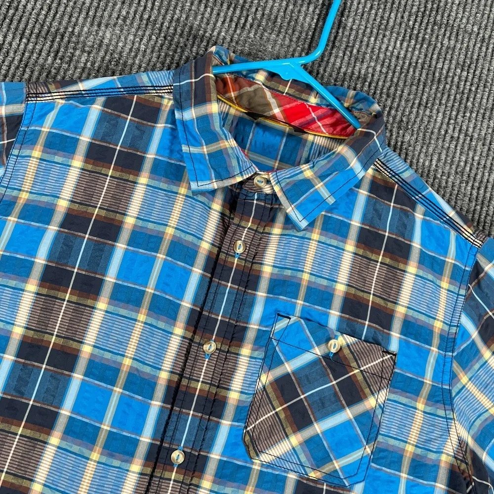 The North Face Shirt Mens Large Blue Plaid Short Sleeve Button Up Hiking Camping